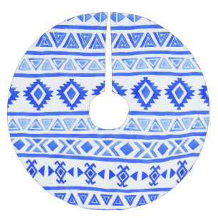 Watercolor ethnic Aztec, geometric pattern. Brushed Polyester Tree Skirt