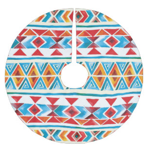 Watercolor ethnic geometric pattern. brushed polyester tree skirt