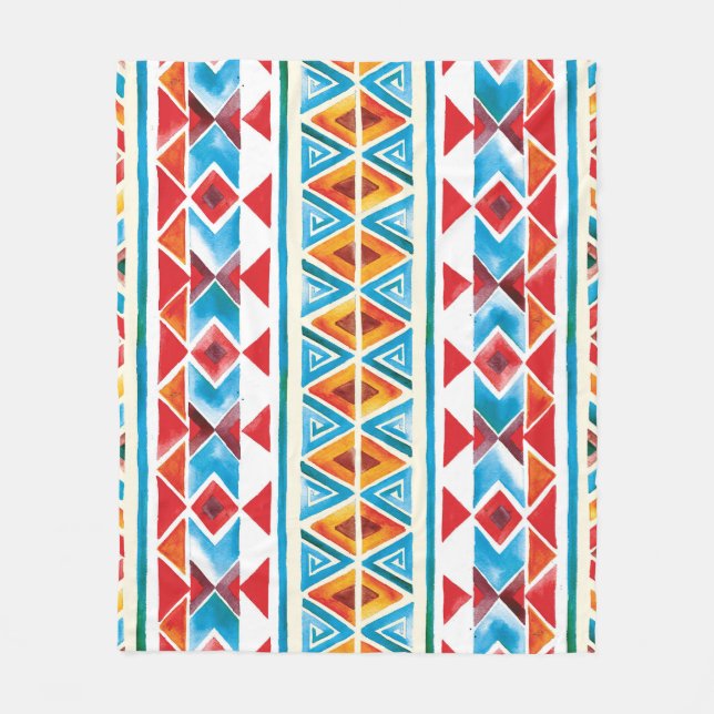 Watercolor ethnic geometric pattern. fleece blanket (Front)