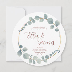 Watercolor Eucalptus Wreath Wedding Invitation