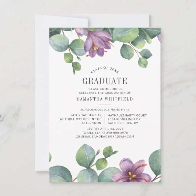 Watercolor Eucalyptus 2025 Graduation Party Invitation (Front)