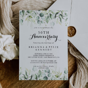 Watercolor Eucalyptus 50th Wedding Anniversary  Invitation