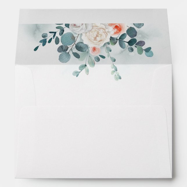 Watercolor Eucalyptus and Blush and White Flowers Envelope (Back (Bottom))
