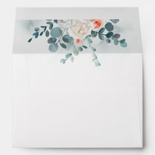Watercolor Eucalyptus and Blush and White Flowers Envelope