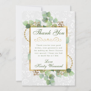 Watercolor Eucalyptus and Greenery Sweet 16 Thank You Card