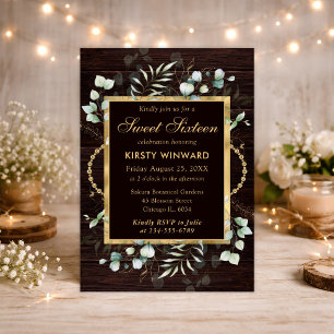 Watercolor Eucalyptus and Greenery Sweet Sixteen Invitation