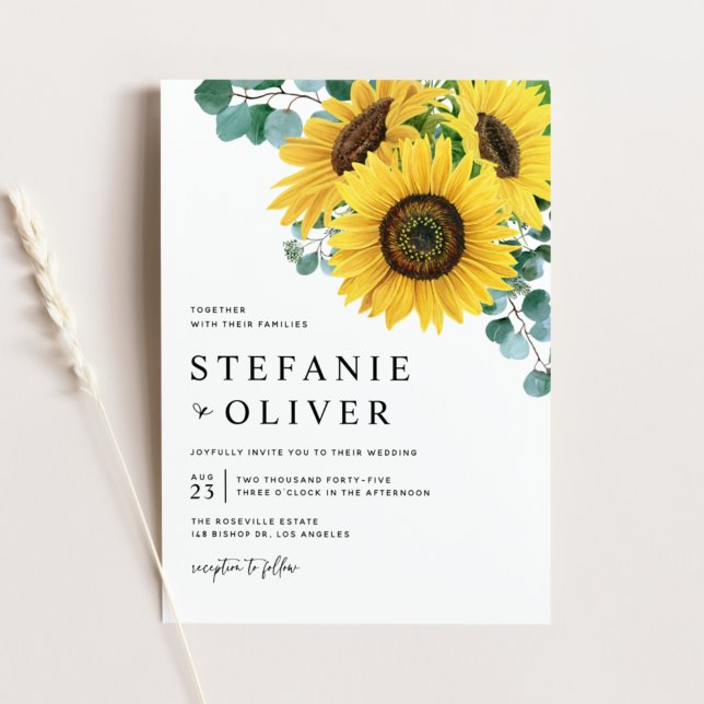 Watercolor Eucalyptus and Sunflowers Wedding Invitation (Creator Uploaded)