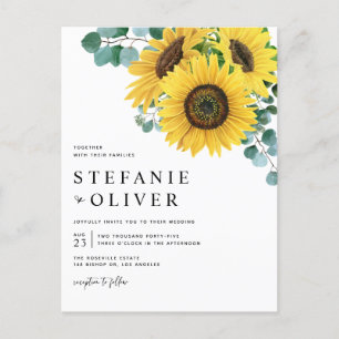 Watercolor Eucalyptus and Sunflowers Wedding Invitation Postcard