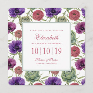 Watercolor   Eucalyptus & Anemone - Bridesmaid Invitation