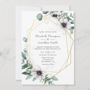 Watercolor Eucalyptus Anemone Geometric Wedding Invitation