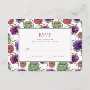 Watercolor Eucalyptus & Anemone - Wedding RSVP Card