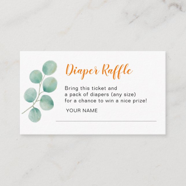 Watercolor Eucalyptus Baby Shower Diaper Raffle Enclosure Card (Front)