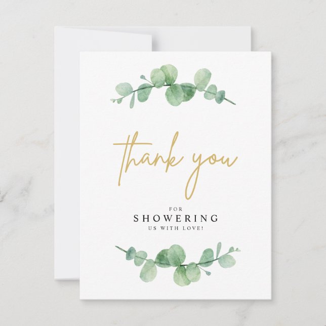 Watercolor Eucalyptus Baby Shower Thank You Card (Front)