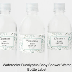 Watercolor Eucalyptus Baby Shower Water Bottle Label