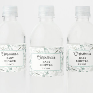 Watercolor Eucalyptus Baby Shower Water Bottle Label