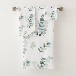 Watercolor eucalyptus  bath towel set