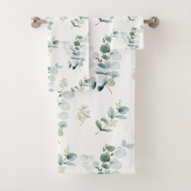 Watercolor eucalyptus  bath towel set (Insitu)