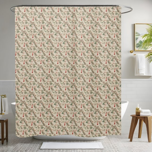 Watercolor Eucalyptus Berry Botanical Christmas  Shower Curtain (Creator Uploaded)