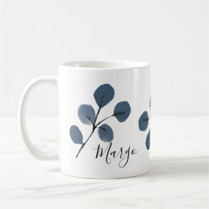 Watercolor Eucalyptus Blue Botanical Hand Painted Coffee Mug