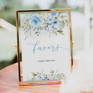 Watercolor eucalyptus blue floral Favours Poster