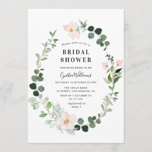 watercolor eucalyptus blush floral bridal shower invitation