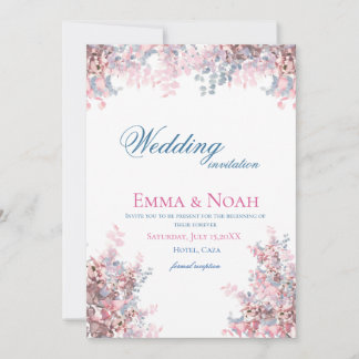 Watercolor Eucalyptus Blush Pink Lavender Wedding Invitation