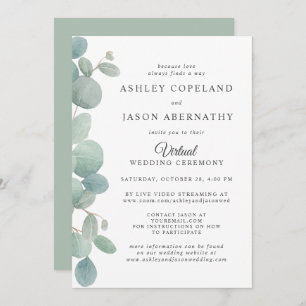 Watercolor Eucalyptus Border Virtual Wedding Invitation