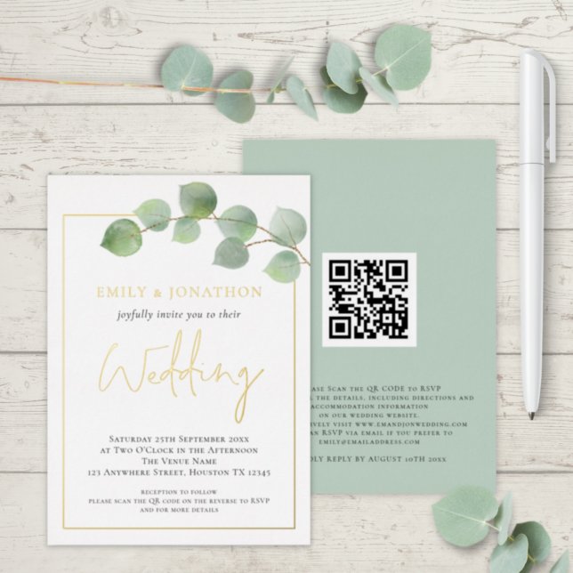 Watercolor Eucalyptus Border Wedding Gold Real  (Creator Uploaded)
