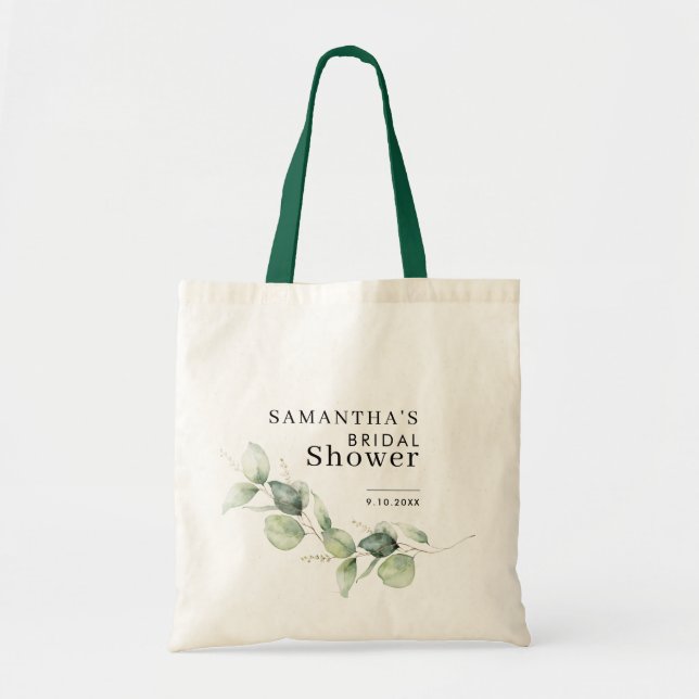 Watercolor Eucalyptus Botanical Bridal Shower Swag Tote Bag (Front)