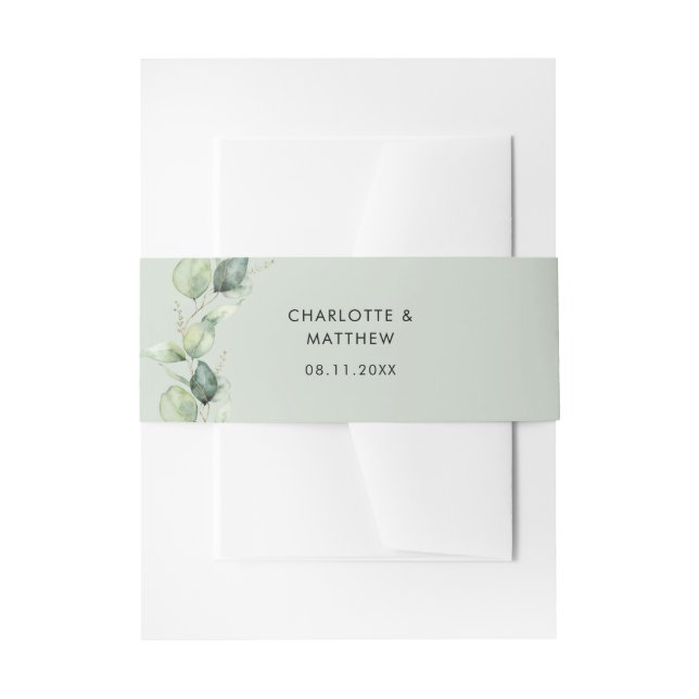 Watercolor Eucalyptus Botanical Wedding Invitation Belly Band (Front Example)