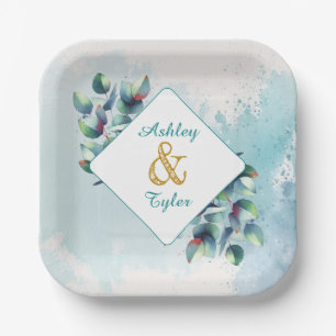 Watercolor Eucalyptus Botanical Wedding   Paper Plate