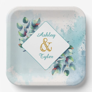 Watercolor Eucalyptus Botanical Wedding   Paper Plate