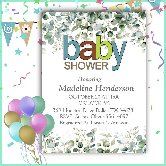Watercolor Eucalyptus Branch Baby Shower Invitation (Creator Uploaded)