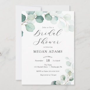 Watercolor Eucalyptus Branches Bridal Shower Invitation