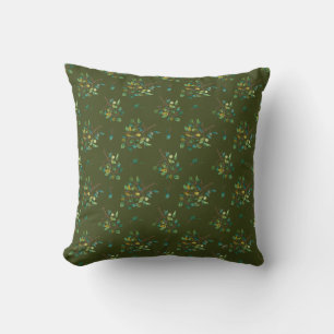Watercolor Eucalyptus Branches on Olive Pillow