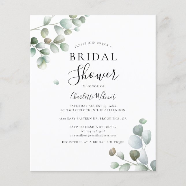 Watercolor Eucalyptus Bridal Shower Invitation (Front)