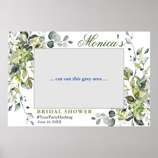 Watercolor Eucalyptus Bridal Shower Photo Frame Poster (Front)