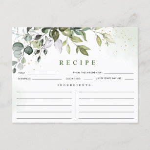 Watercolor Eucalyptus Bridal Shower Recipe Card