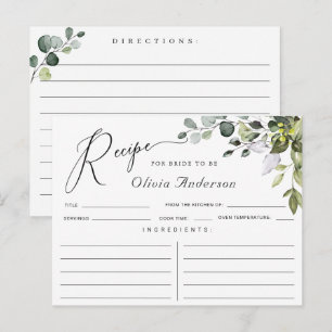 Watercolor Eucalyptus Bridal Shower Recipe Card