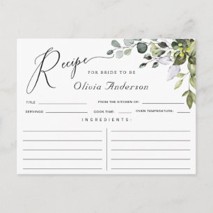 Watercolor Eucalyptus Bridal Shower Recipe Card