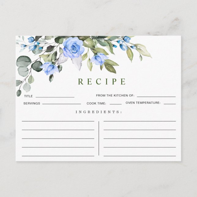 Watercolor Eucalyptus Bridal Shower Recipe Card (Front)