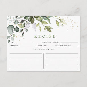 Watercolor Eucalyptus Bridal Shower Recipe Card