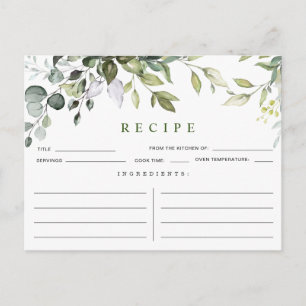 Watercolor Eucalyptus Bridal Shower Recipe Card