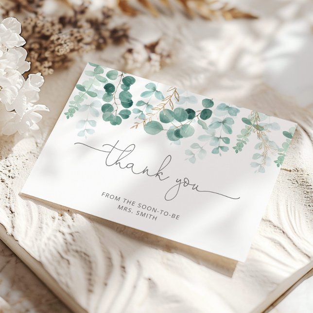 Watercolor eucalyptus bridal shower thank you card (Creator Uploaded)