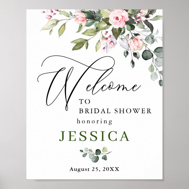 Watercolor Eucalyptus Bridal Shower Welcome Sign (Front)
