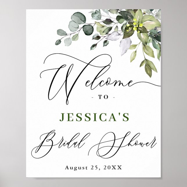 Watercolor Eucalyptus Bridal Shower Welcome Sign (Front)