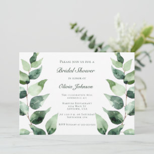 Watercolor Eucalyptus Bridal Shower White Invitation