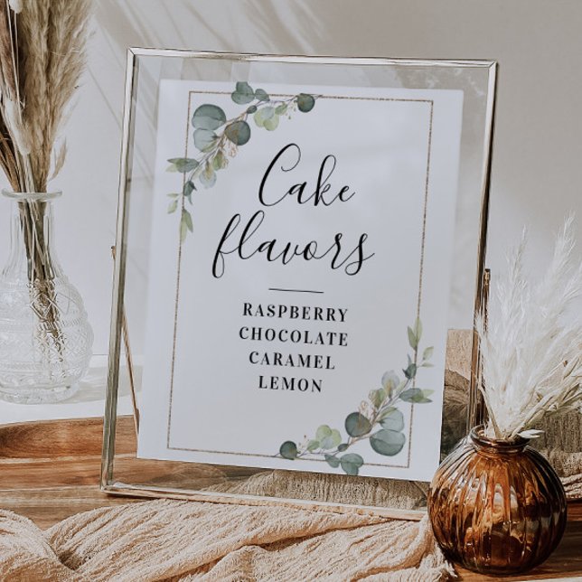 watercolor eucalyptus Cake flavours sign (Creator Uploaded)