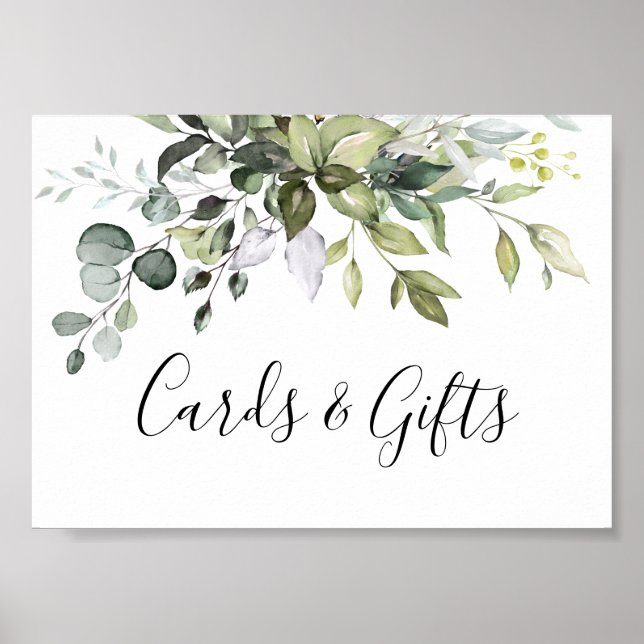 Watercolor Eucalyptus Cards & Gifts Wedding Sign (Front)