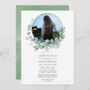 Watercolor Eucalyptus Celebration of Life Photo Invitation